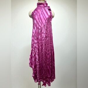 Y2K Magenta Pink Silk Mermaid Dress – High Neck Ribbon Detail Fairycore S/M